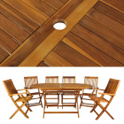 Salon de jardin en bois naturel huilé 1 table + 6 chaises