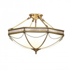 Semi-plafonnier russel, laiton antique et verre givré, 3 ampoules