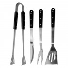 Set barbecue 4 ustensiles inox prestigio pince, fourchette, couteau et spatule