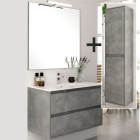 Ensemble meuble de salle de bain 80cm simple vasque + colonne de rangement iris - ciment (gris)