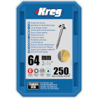 Vis à trous de poche 64 mm Inox Maxi-Loc, Filetage épai, 250 - KREG - SML-C250S5-250-INT Vis à trous de poche 64 mm Inox Maxi-Loc, Filetage épai, 250 - KREG - SML-C250S5-250-INT