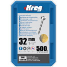 Vis à trous de poche Kreg Revêtu de Zinc Pan-Head, Filetage fin - SPS-F125-500-INT Vis à trous de poche Kreg Revêtu de Zinc Pan-Head, Filetage fin - SPS-F125-500-INT