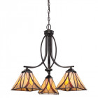 Suspension asheville, bronze et verre tiffany, 3 ampoules