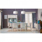 Suspension balance, nickel poli, avec 5 abat-jour blancs