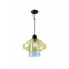 Suspension color, acier et verre, bleu et jaune