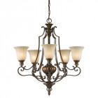 Suspension kelham, haut, bronze doré et verre scavo, 5 ampoules