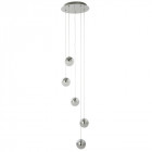 Suspension marbles, chrome et verre, 5 ampoules