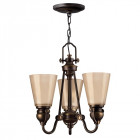 Suspension mayflower, bronze vieilli et verre, 3 ampoules