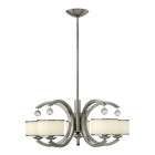 Suspension monaco, nickel brossé, verre opale et cristal, 5 ampoules Suspension monaco, nickel brossé, verre opale et cristal, 5 ampoules