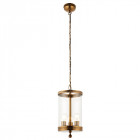 Suspension vale, laiton antique et verre, 3 ampoules