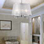 Suspension venetian en chrome et verre, avec abat-jour en polycarbonate blanc