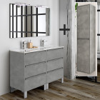 Ensemble meuble de salle de bain 120cm double vasque + colonne de rangement tiris - ciment (gris)