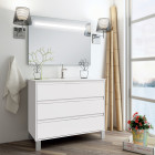 Meuble de salle de bain simple vasque - 3 tiroirs - tiris 3c et miroir led stam - blanc - 100cm