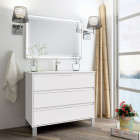 Meuble de salle de bain simple vasque - 3 tiroirs - tiris 3c et miroir led veldi - blanc - 80cm