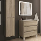 Meuble de salle de bain simple vasque - 3 tiroirs - tiris 3c et miroir led veldi - cambrian (chêne) - 100cm
