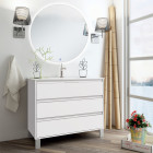 Meuble de salle de bain simple vasque - 3 tiroirs - tiris 3c et miroir rond led solen - blanc - 80cm