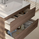 Ensemble meuble de salle de bain 100cm simple vasque + colonne de rangement tiris - britannia (chêne foncé)