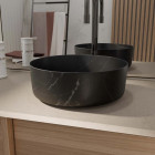 Vasque à poser ronde en céramique noire mat effet marbre Ø36x12 cm - BLACK MARBLE Aurlane - VAS071