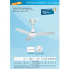 Ventilateur de plafond blanc  htb 90n 3 vitesses
