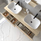 Meuble de salle de bain avec vasques à bords arrondies balea et miroir led stam - blanc - 120cm