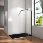 Paroi de douche à l'italienne en verre anticalcaire 8 mm noir mat avec barre de fixation 140 cm - Dimensions au choix