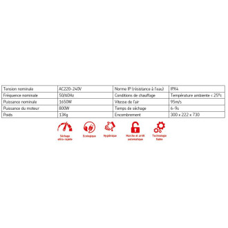 Sèche mains électrique sur pied en inox 1650w (accessibilité pmr)