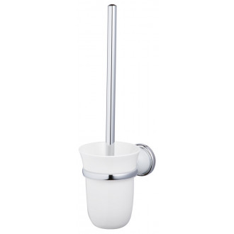 Brosse wc mural avec support chromé réceptacle en verre dépoli