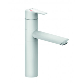 Mitigeur pour evier en laiton zinc blanc serie oslo cartouche en céramique bec pivotant avec limitation de pivotement à 120 °