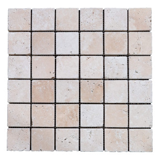 Mosaïque sol et mur travertin beige 1er choix 4,8x4,8 cm (vendu par plaque de 30,5x30,5 cm)