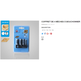 Blister de 4 mèches à bouchonner hss 6 / 10 / 13 / 16 mm