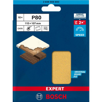 Abrasif rectangle c470 expert bosch 115x107mm grain 80 - 10 feuilles - 2608900892