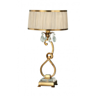 Lampe de table oksana, 61cm, laiton antique, pampilles cristal, abat-jour beige