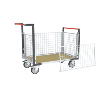 Chariot modulaire grillagé 2 dossiers + 2 ridelles plateau bois 1200 x 800 mm roues rectangle 500 kg - 806724645