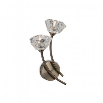 Applique 2 ampoules clara, laiton antique et verre