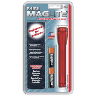 Maglite M2A03HU Mini R6 Pack d'eclairage + ampoule en holster Rouge