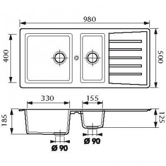EWI - Emeraude - Evier 1,5 bac 1 égouttoir