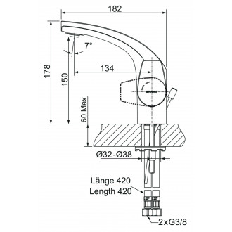 Mitigeur lavabo serie nizza en laiton et zinc cartouche en céramique démarrage à froid raccord de vidange avec timon