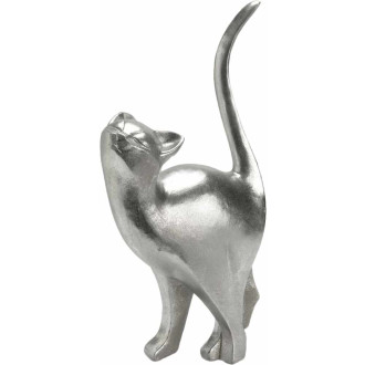 Statuette chat argent en résine taille 2