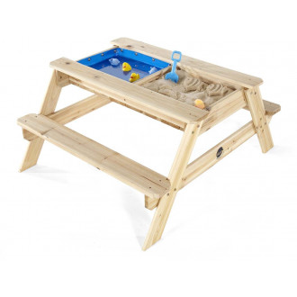Table de pique-nique avec bac à sable et bac à eau intégré