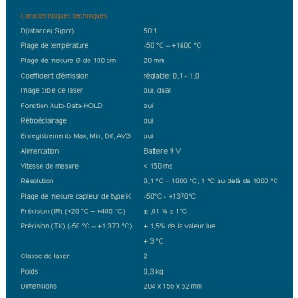 Thermomètre à infrarouge avec mémoire intégrée firt 1600 data geo fennel