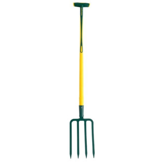 Fourche à bêcher à douille 4 dents triangulaires 11mm 1,45kg manche novagrip béquille 90cm