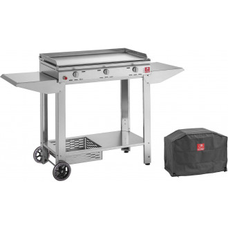 Plancha en inox chef xl 80 cm avec chariot et housse