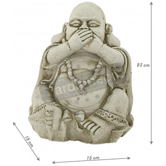 Bouddha assis mains sur la bouche en pierre reconsitutée mains sur la bouche
