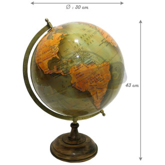 Globe terrestre sur socle en bois