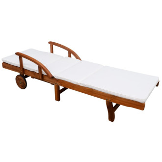 Transat chaise longue bain de soleil lit de jardin terrasse meuble d'extérieur avec coussin bois d'acacia solide helloshop26 02_0012350