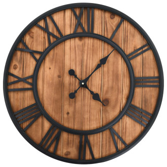 Horloge murale vintage à quartz bois et métal 60 cm xxl