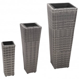 Vidaxl ensemble de jardinières 3 pcs résine tressée gris