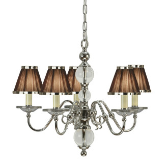 Chandelier tilburg, nickel poli, 5 abat-jours chocolat