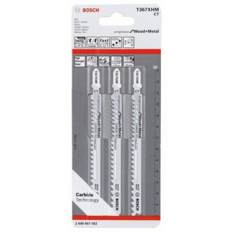 Lame de scie sauteuse t 367 xhm bosch 132 mm bois et métal - carte de 3 - 2608900560