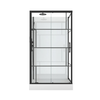 Cabine de douche rectangulaire 110x80x215 cm - fond blanc et profilés noir mat - rubiq Aurlane - CAB240